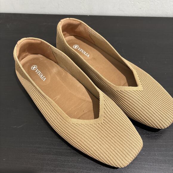 Vivaia Margot 2.0 Square-Toe V Cut Ballet Flat Shoe Nutmeg Brown Women Sz 9 (40) - Picture 1 of 8